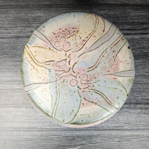 Vintage Artist Signed Pottery Large Stoneware Bowl w Lid Abstract Pastel Glaze - Picture 14 of 14